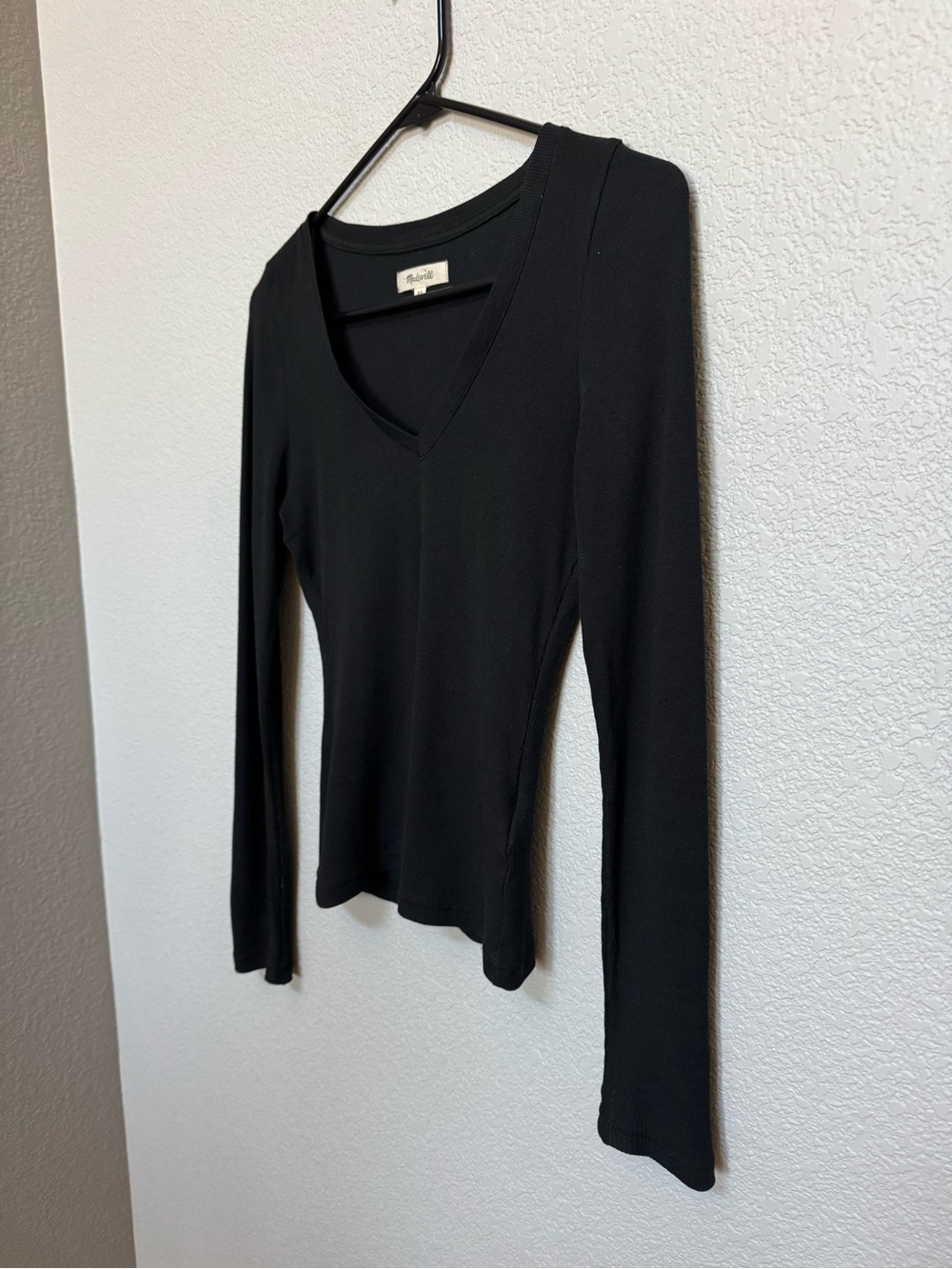 Madewell Fine Ribbed Black Cotton Modal Long Sleeve Women’s XS Fall Layering
